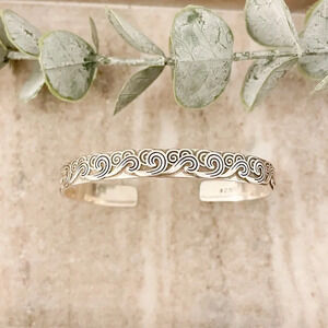 925 Sterling Silver Chunky Bangle Cuff Bracelet Engraved Sterling Silver Bangle